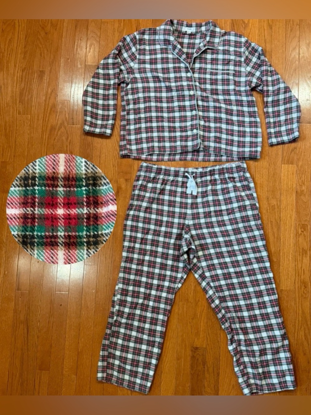 J.Crew Womens XL Flannel Pajamas Set Plaid Tartan Cotton Christmas PJs Red Green
